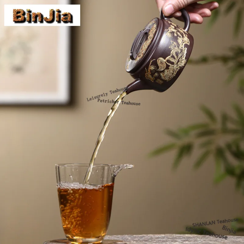 220ml Boutique Yixing Purple Clay Teapots Artists Handmade Large Caliber Pot Raw Ore Purple Mud Kettle Zisha Tea Set Collection