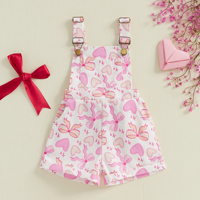 Baby Girl Overalls Sleeveless Square Neck Bow Print Suspender Romper Toddler Jumpsuit