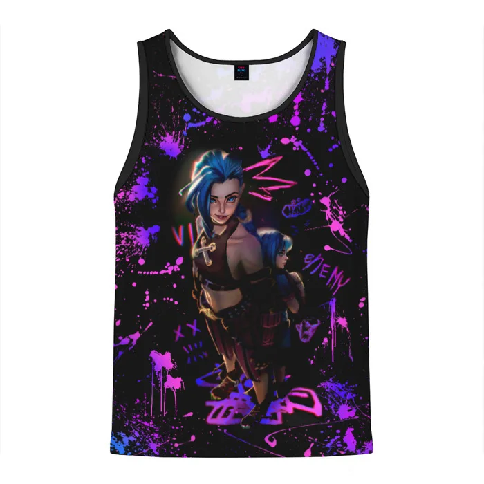 New Anime Arcane League of Legends Jinx Graphic 3D Print Tank Tops Men/Women Sleeveless Vest Oversized Harajuku Y2k Man Clothing