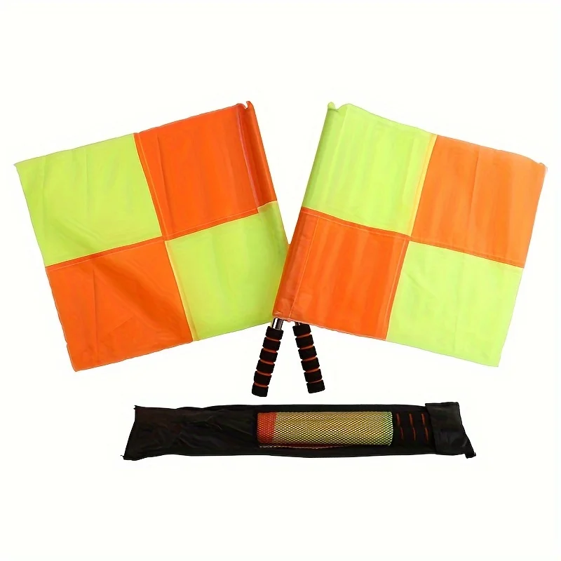 Banderas de árbitro de fútbol, banderas de señal duraderas con diseño a cuadros, banderas de comando de loco para partido de fútbol, 2 uds.