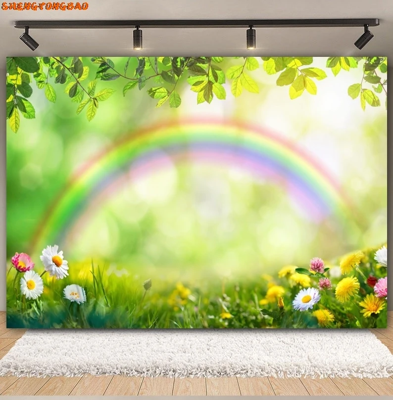 사진 촬영용 용수철 풍경 배경, 녹색 숲 나무, 정원 공원 꽃, 아기 초상화 배경 장식, 사진 스튜디오 소품