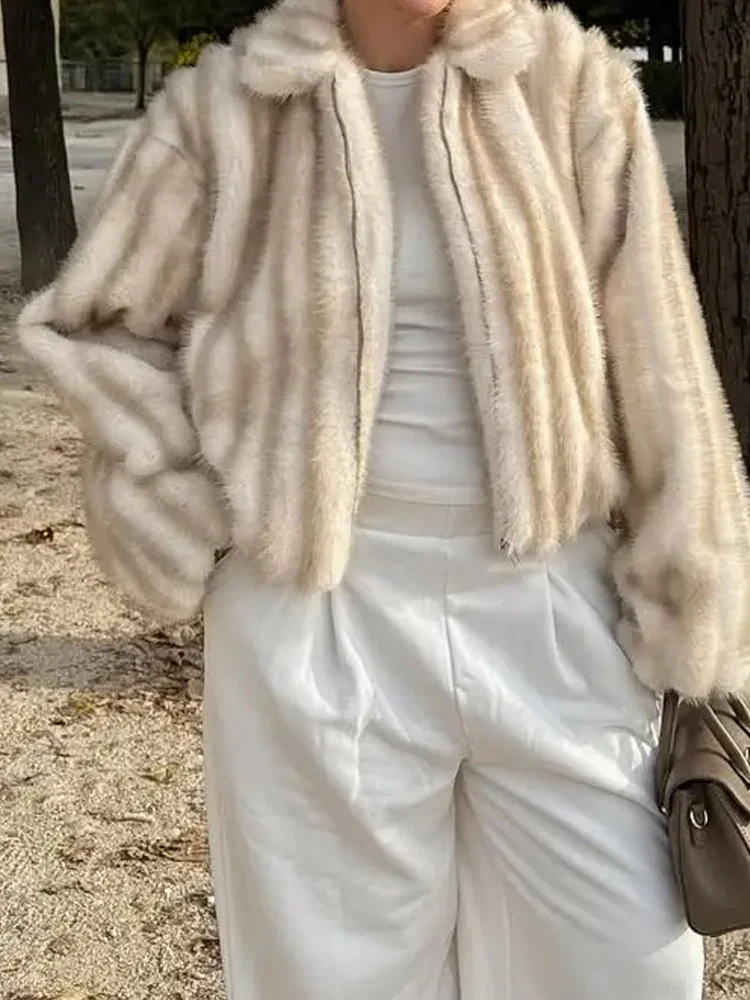 

Elegant Soft Faux Fur Coat For Winter Casual Long Sleeve Solid Color Loose Short Jackets Women Fashion Street Zipper Outercoats