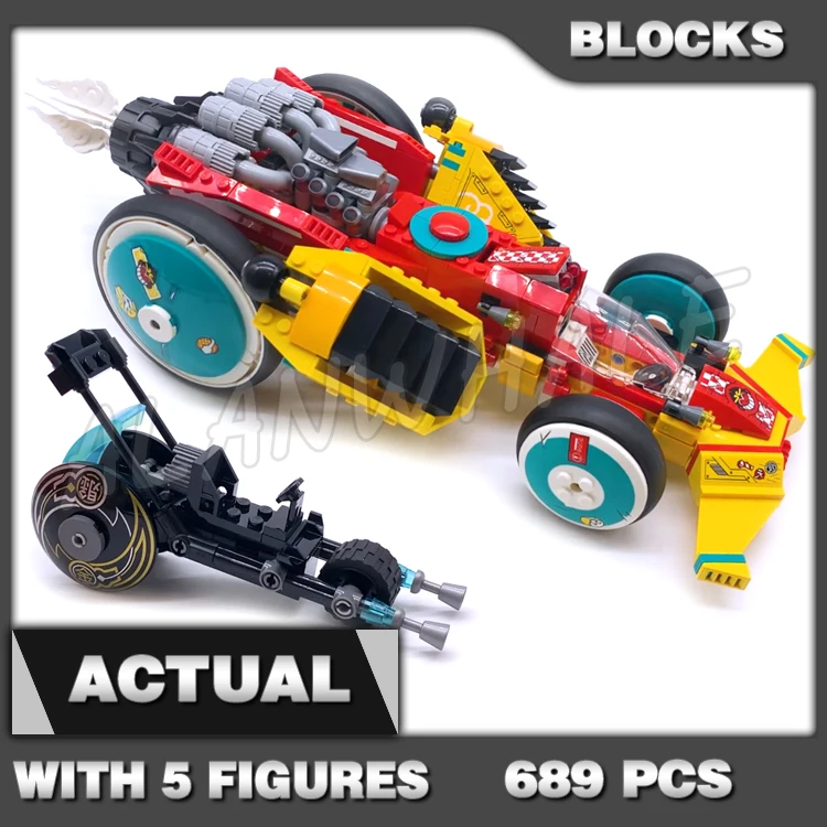

689pcs Monkie Kid Cloud Jet Roadster Racer Chinese Legend Gold Horn Demon 70005 Building Blocks Boys Compatible With Model