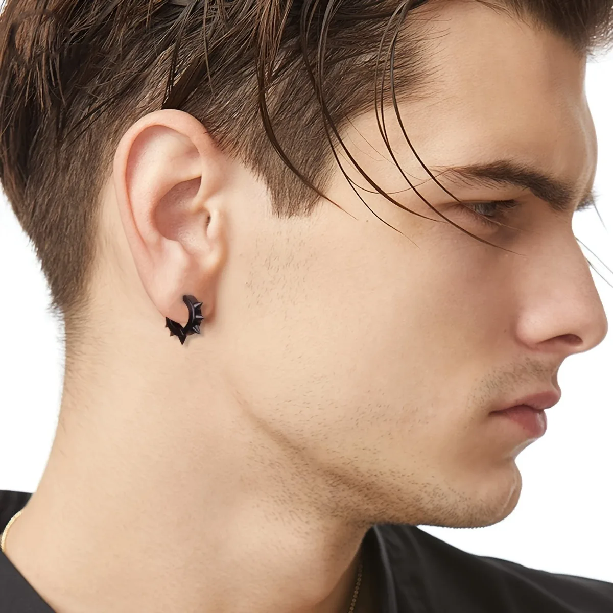 11pcs Punk Men\'s Stainless Steel Earring Set - Clip-on Hip-hop Fashion with Rivet & Feather Accents