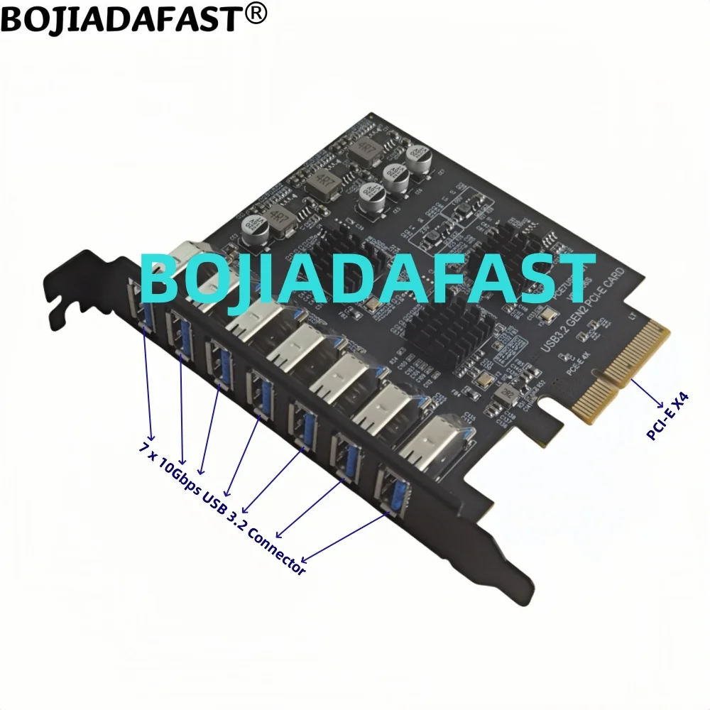 7 * 10Gbps USB 3.2 GEN2 Type-A Connector to PCI Express PCIe X4 PCI-E 3.0 4X Adapter Expansion Riser Card ASM3142