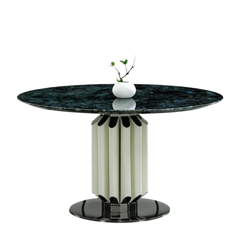 Light luxury blue jadeite natural luxury stone dining table household 1.5m marble dining table round dining table plate