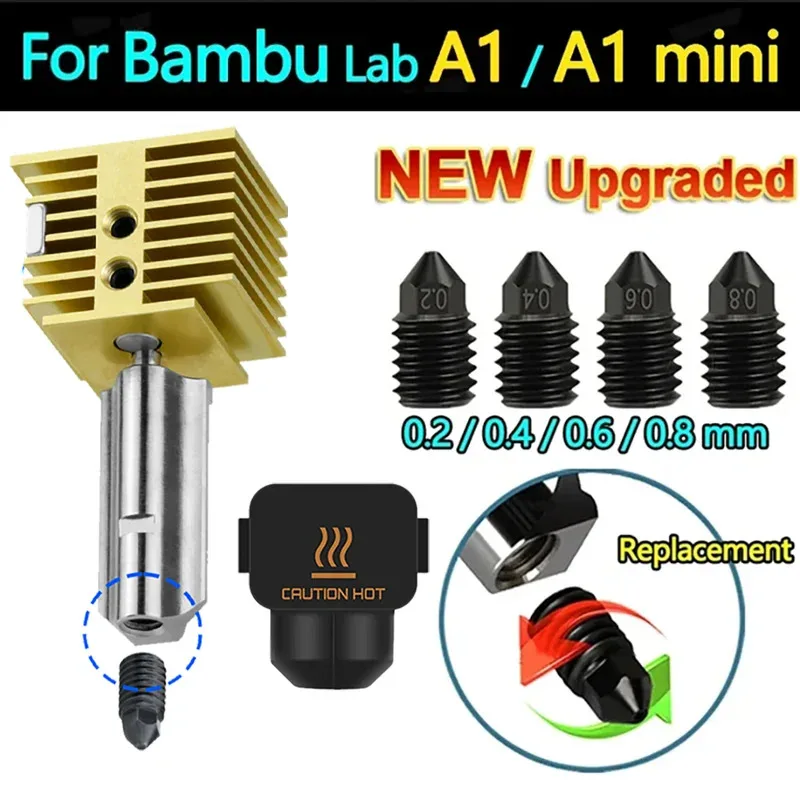 

New Upgrade Hotend Kit for Bambu Lab A1/ A1 Mini Fast Speed Hot End Brass Heat Sink Hardened steel Nozzle for Bambulab a1 Mini