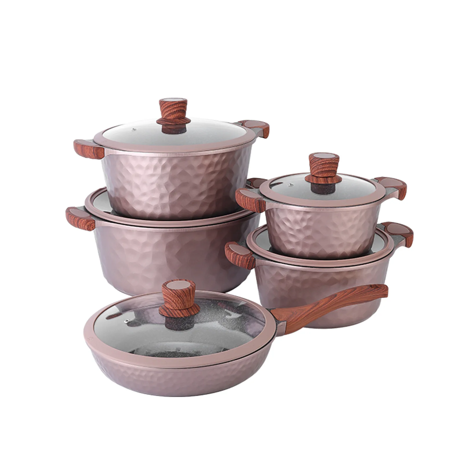 PFOA Free Interior 10-Piece Hammered Culinary Array 20/24/28/32cm Soup Pot 28cm Deep Frying Pan  Stove Energy Saving Hub