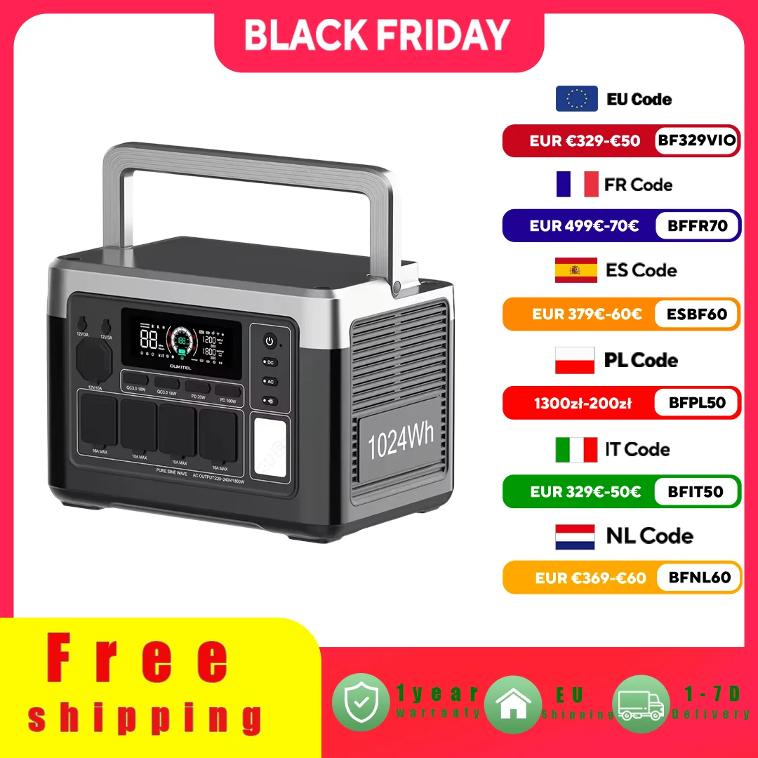 OUKITEL P1000 PLUS centrale électrique Portable 1800W générateur solaire 1024Wh Lifepo4 batterie de secours à domicile Camping en plein air puissance Mobile