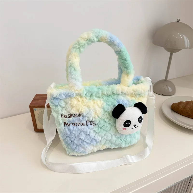 Neue süße Plüsch puppe Handtasche Cross body Cartoon Panda blenden Farbe Plüsch große Kapazität hundert mit Zubehör Umhängetasche