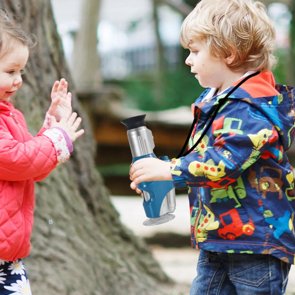 High Clarity Handheld LED Microscope Kids Outdoor Learning Tool Shatterproof Light Transmittance Comfortable Grip Compact