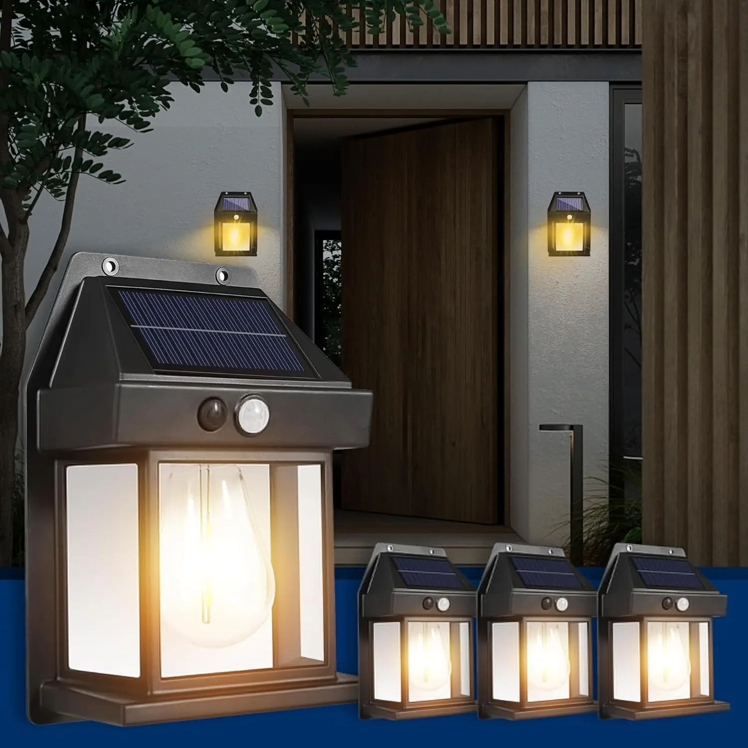 

Solar Lantern Wall Light with 3 Modes of Dusk To Dawn Motion Sensing Light IP65 Waterproof Suitable for House Porch Garage