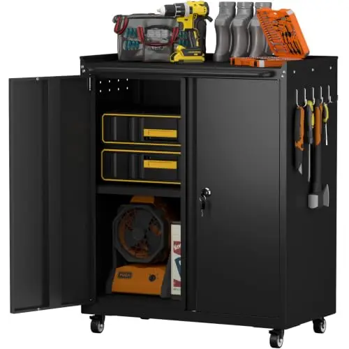 Garage Storage Cabinet with Wheels, Mobile Rolling Tool Cabinet