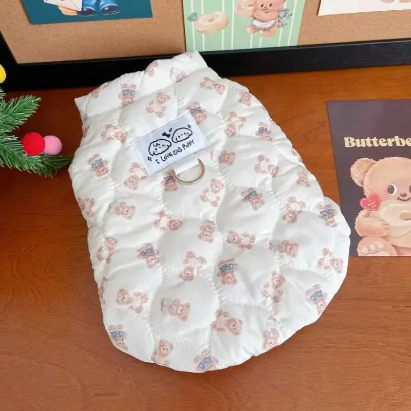 

Одежда для собак с высоким воротником для маленьких собак, пальто, парки, милый теплый зимний стеганый меховой жилет с плюшевым мишкой, можно вытянуть, жилет для щенков C