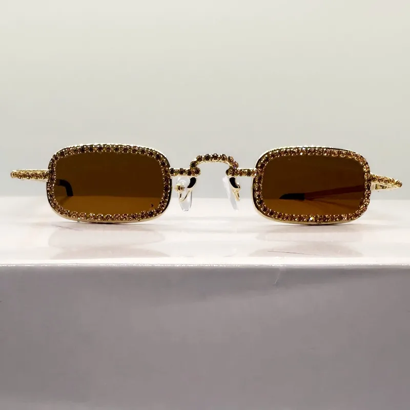 Frauen Kleine Quadratische Diamant Sonnenbrille Metall Luxus Rechteck Strass UV400 Mehrfarbige Shades Weibliche Sonnenbrille Brillen – Detail 13