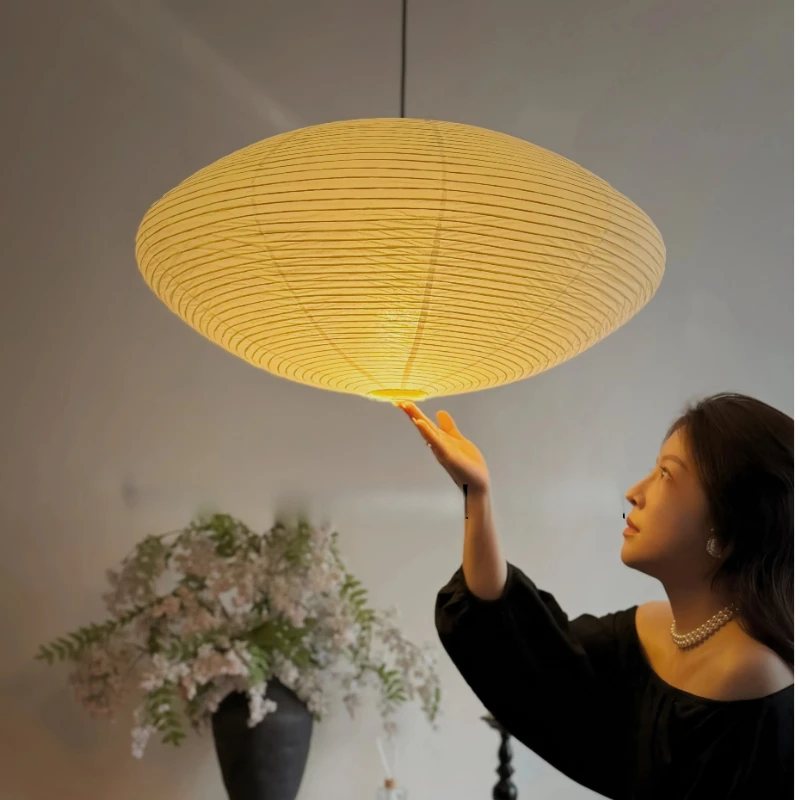 Japanese Retro Rice Paper LED Ceiling Pendant Lights Rotundity Hanging Lamps Living Room Bedroom Restaurant Teahouse Chandelier