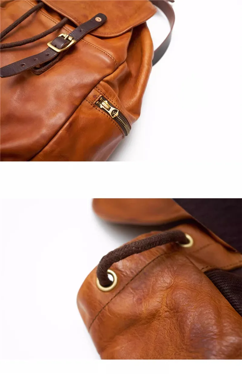 Mochila De piel auténtica para hombre, morral escolar de gran capacidad, hecho a mano, natural, ideal para viajes al aire libre, fin de semana