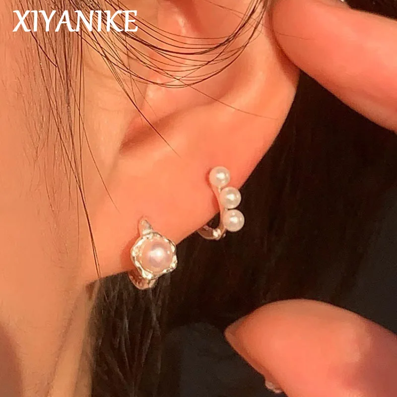 

XIYANIKE Summer Korean Pearl Hoop Earrings For Women Girl Sweet Fashion New Trendy Jewelry Girl Gift Party Wedding aretes