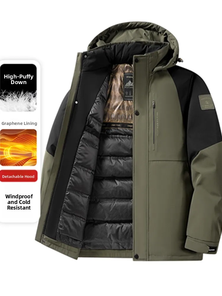 

Detachable Hooded Men's down Jaet Busin Casual Warmth Outerwear Polyester Fiber Long Sve ort Sle Zipper Closure