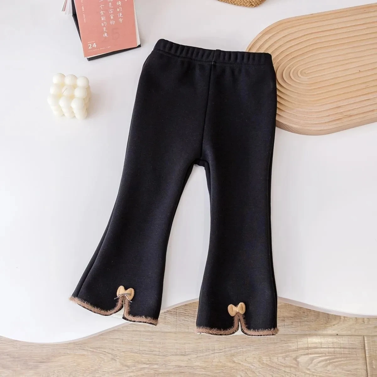 Toddler Baby Velvet Warm Boot Cut Pants for Girls Cute Bow Stretch Leggings Kids Fall Trousers fits 1-8Years Infant Tights