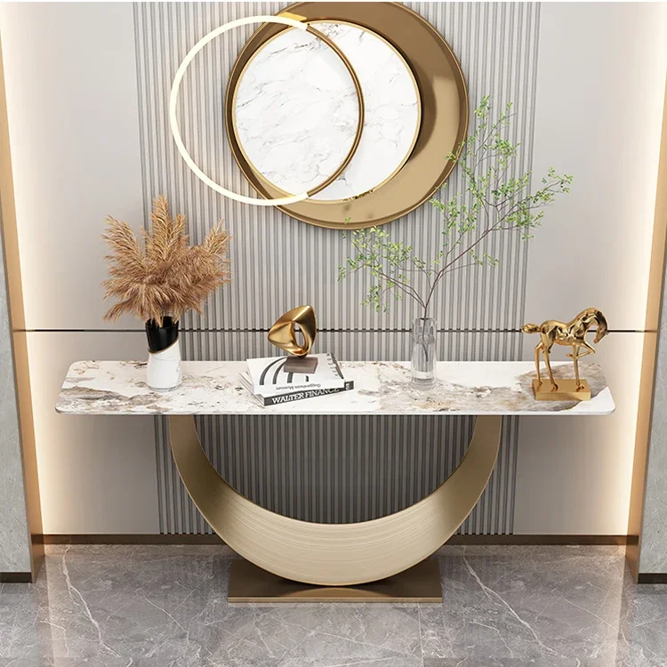 Modern home furniture  design half moon console tables living room luxury gold hallway console table