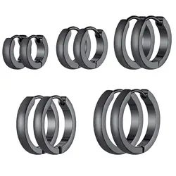 5 Pairs Classic 3mm Wide Stainless Steel Black Color Huggie Hoop Earrings Set for Men Women Hypoallergenic Minimalist Jewelry