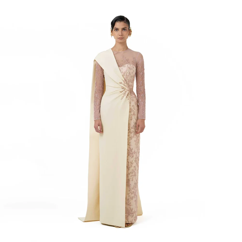 

Customized Long Evening Dresses Elegant O-Neck Formal Occasion Prom Gowns Bead Crystal Floor Length Prom Dresses 2025