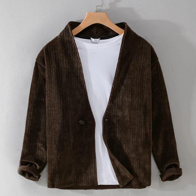 Spring Autumn New Men's Blazer Commute Casual Male Suit Loose Single-button Coffee Corduroy Jacket Harajuku Vintage Men's Coat