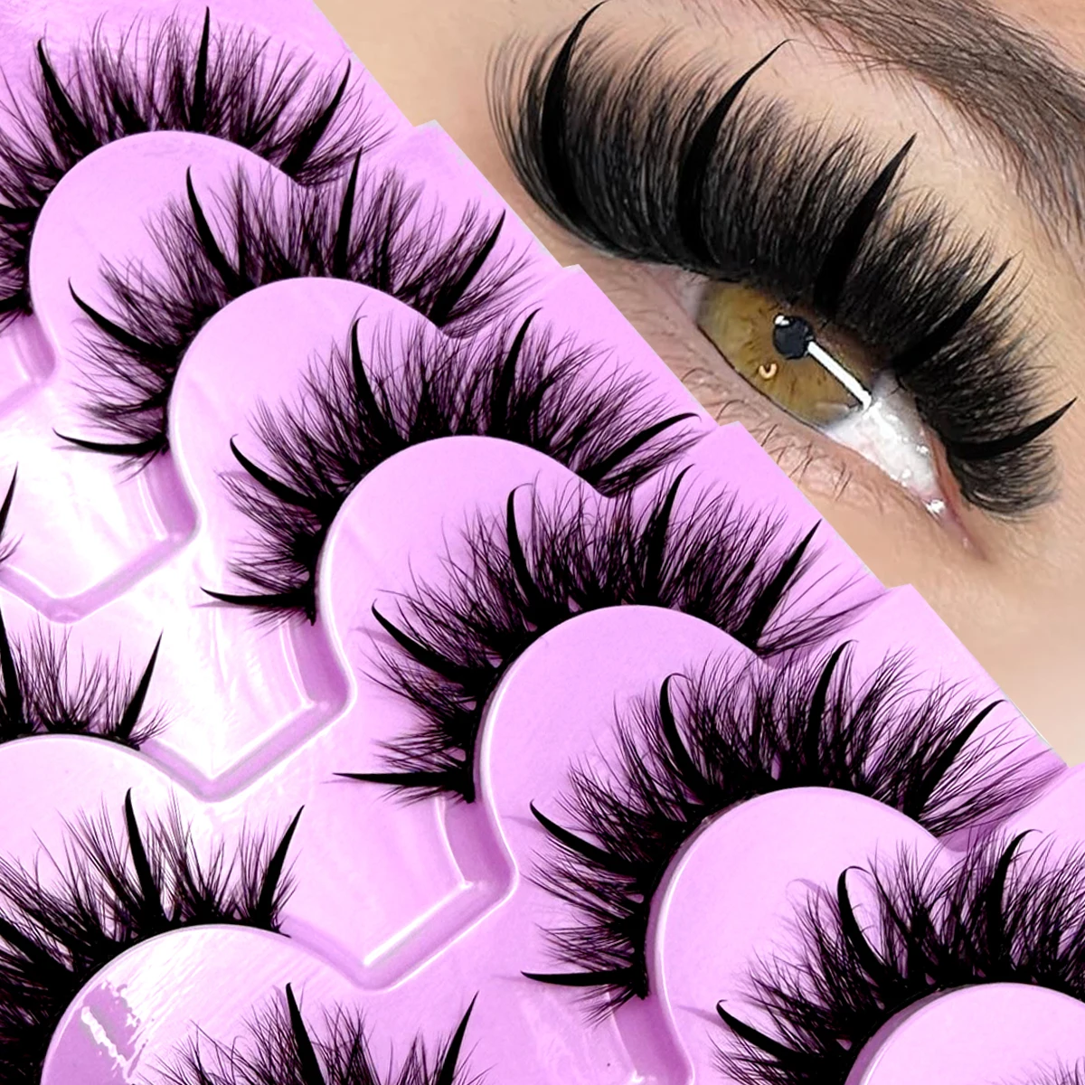 Neue 7 Paar Manga-Wimpern, natürliche Faux-Mink-Wimpern, spitz zulaufend, dicht, natürlich, volle Streifenwimpern, neue Make-up-Wimpern, flauschige Mink-Wimpern – Detail 17