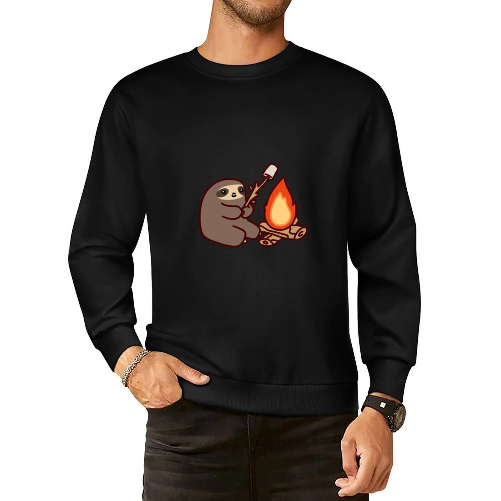 Campfire Sloth Pullover Hoodie male clothes autumn clothes mens designer clothes graphic sweatshirts