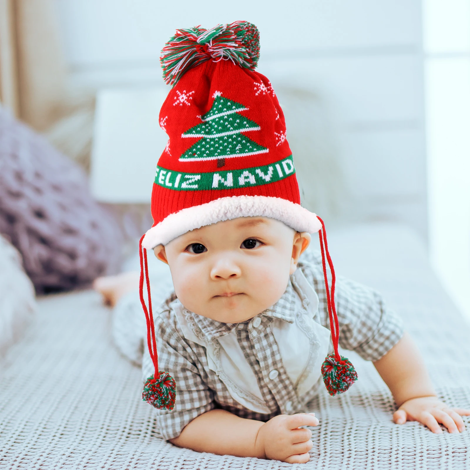 

1pc Velvet Wool Knitted Fleece Winter Hats Baby Boy Christmas Pattern Lovely Design Soft Warm Handmade Woolen Hat Elastic