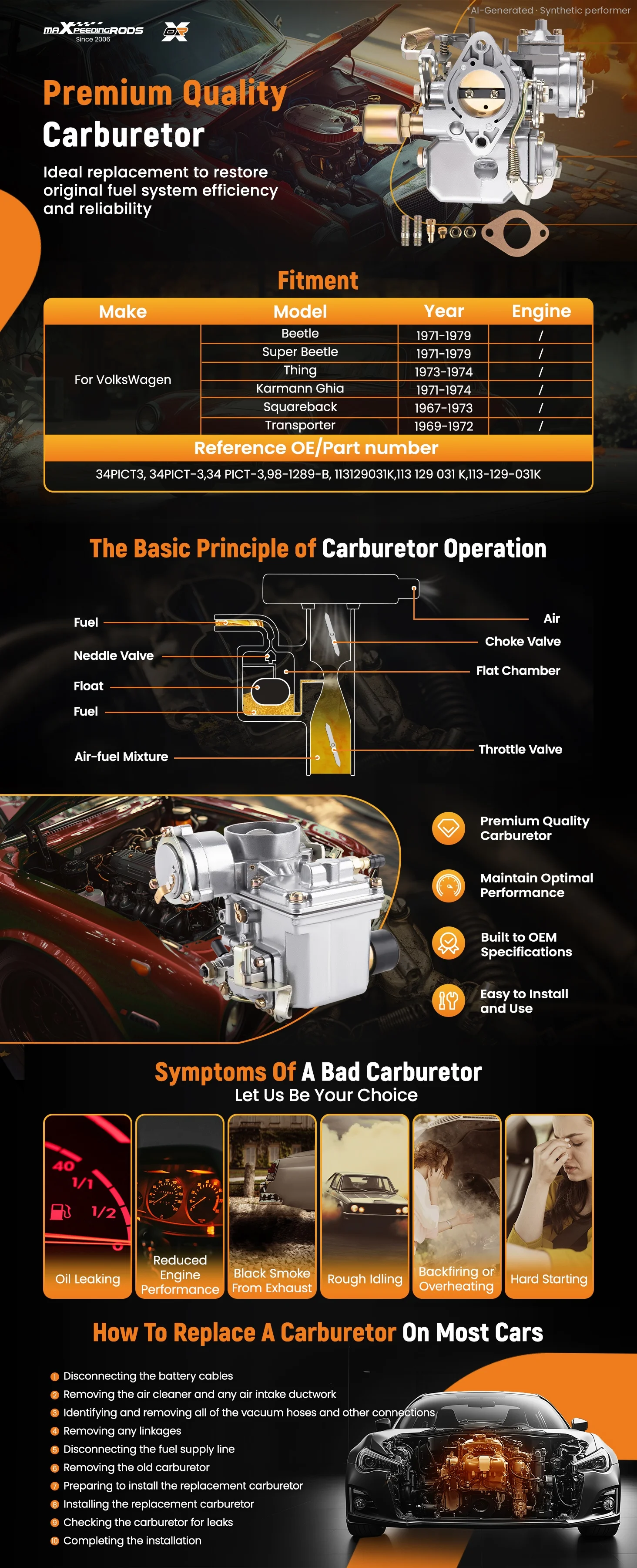 Carburetor Fit for VW 34 PICT-3 12V Electric Choke 1600CC for 113129031K