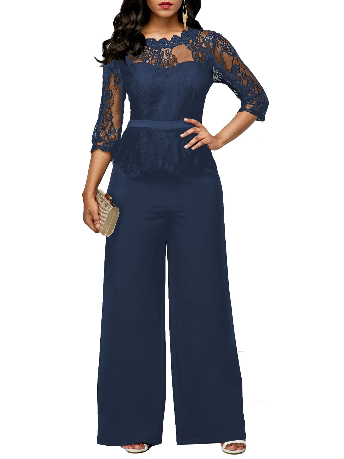 New hot selling solid color short sleeved lace jumpsuit, can be worn on the outside or inside, suitable for various occasions
