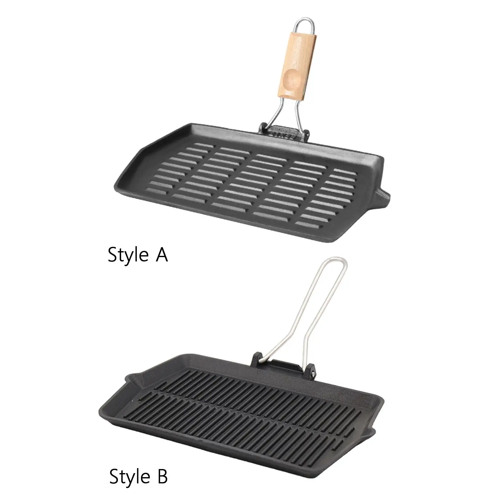 Steak Pan with Folding Handle Nonstick with Pour Spouts Uncoated Grill Pan