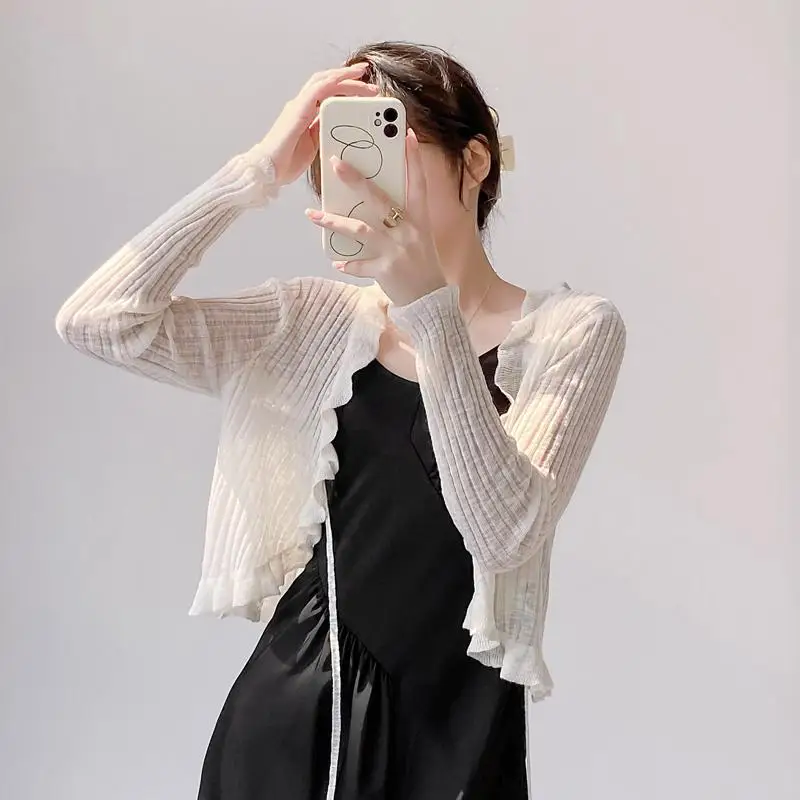 Sun Protection Knitted Cardigan for Women Outer Layer for Strappy Dress Air Conditioning Shawl Ice Silk Small Cape Coat