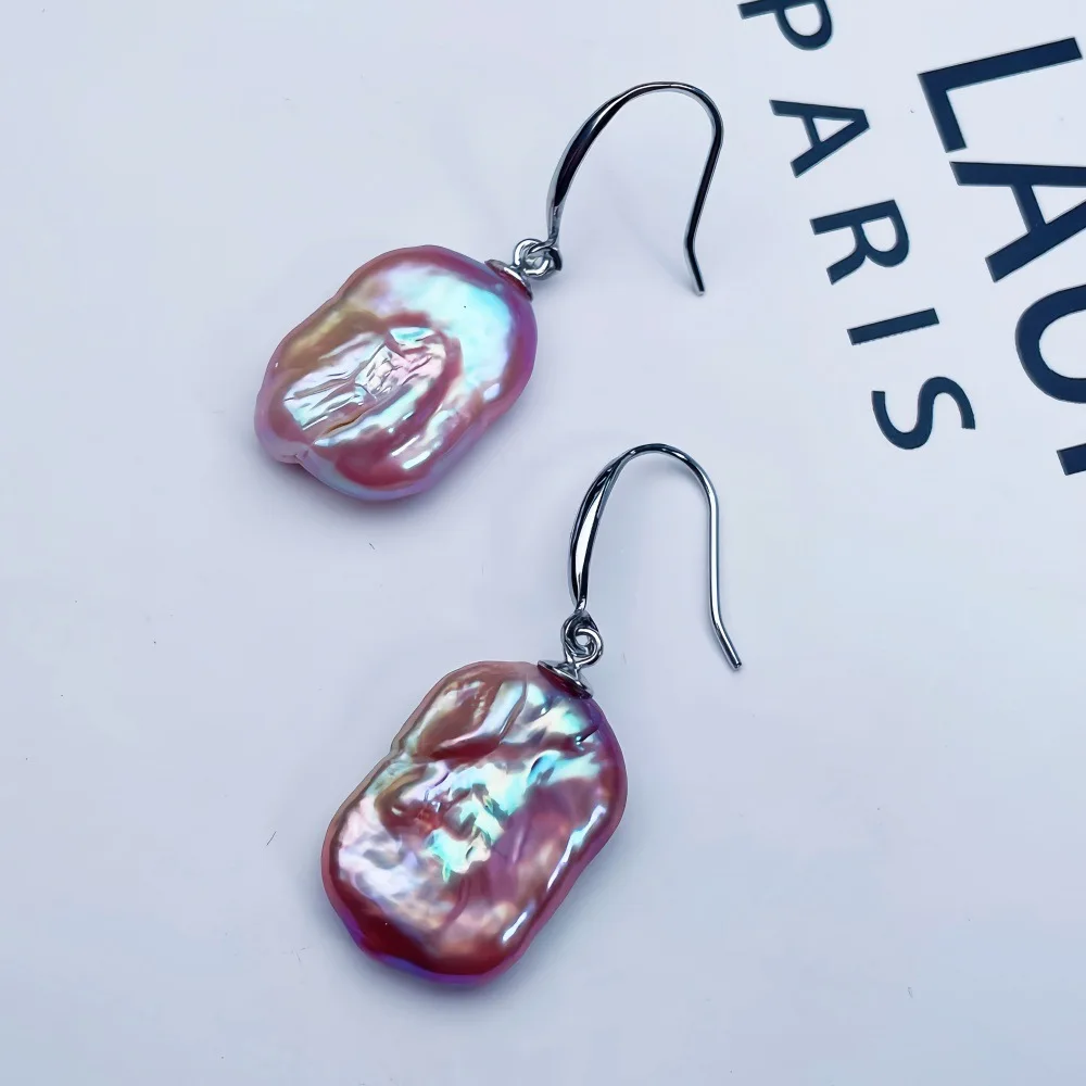 European and American earrings with a light luxury and high-end feel, pearl earrings, purple Baroque blocks, 925s