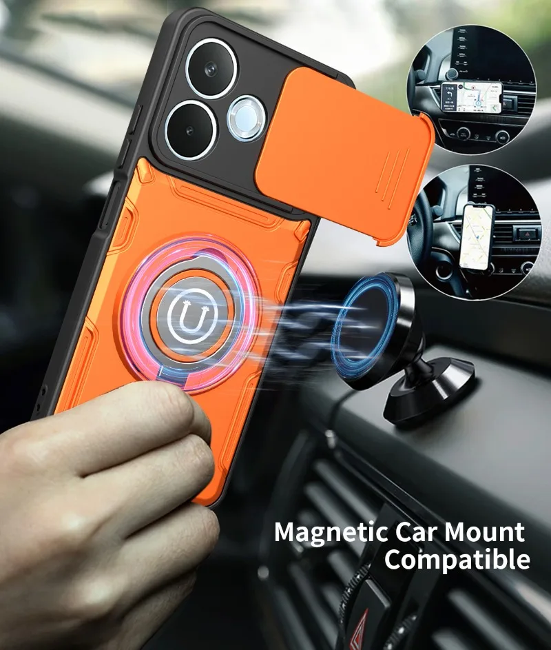 Armor Shockproof Hard Case For Huawei Honor 600 E Lite X80i Honor 500 Smart Slide Lens Protection Magnetic Ring Holder Cover view 4