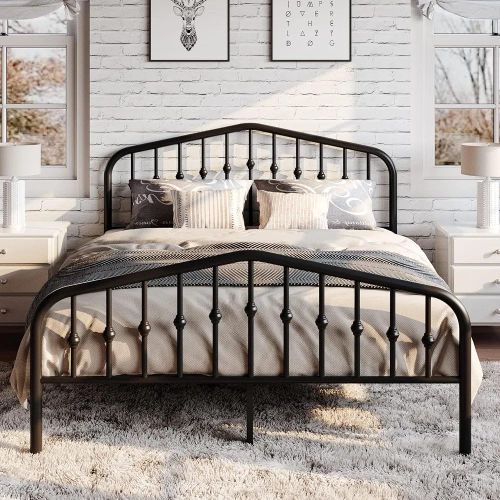 

Metal Platform Bed Frame with Victorian Style Wrought Iron-Art Headboard/Foot board, No Box Spring Required,Bed Frame