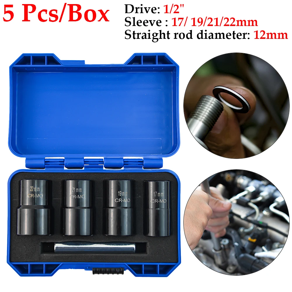 5Pcs/Box Lug Nut Remover Removal Tool 1/2inch Drive Twist Socket Set 17mm 19mm 21mm 22mm Nut and Bolt Extractor Car Acesssories