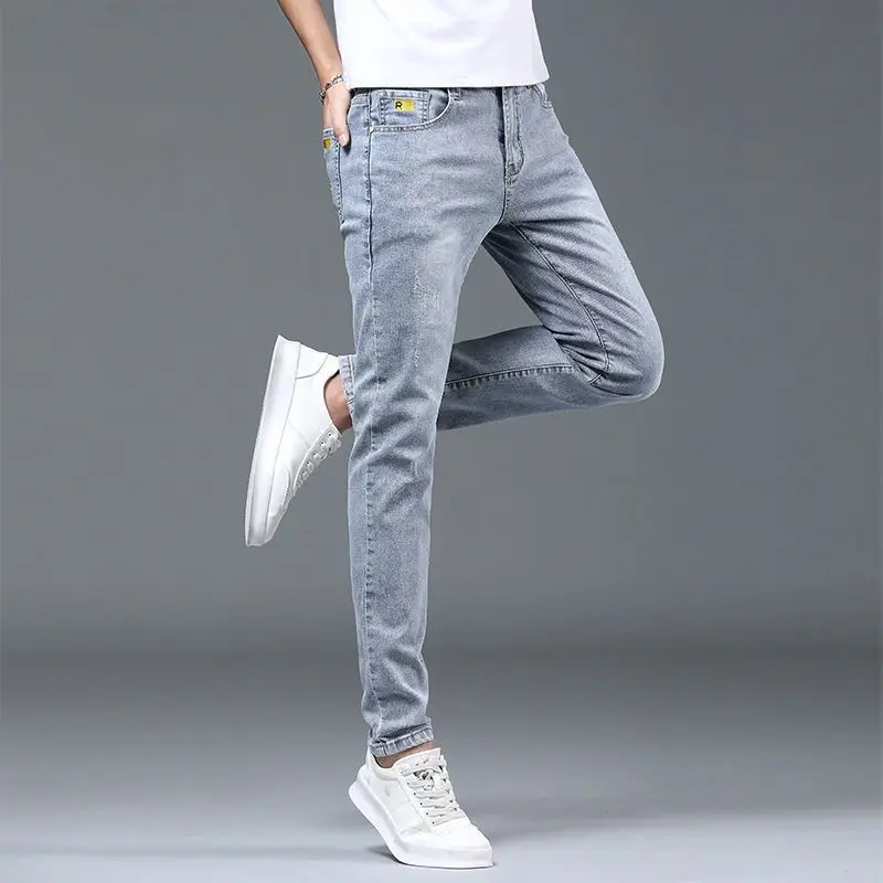 New Harajuku Fashion Spring Autumn Luxury Brand Korean Style Casual Clothes Blue Denim Stylish Designer Slim Men's Jeans Pants