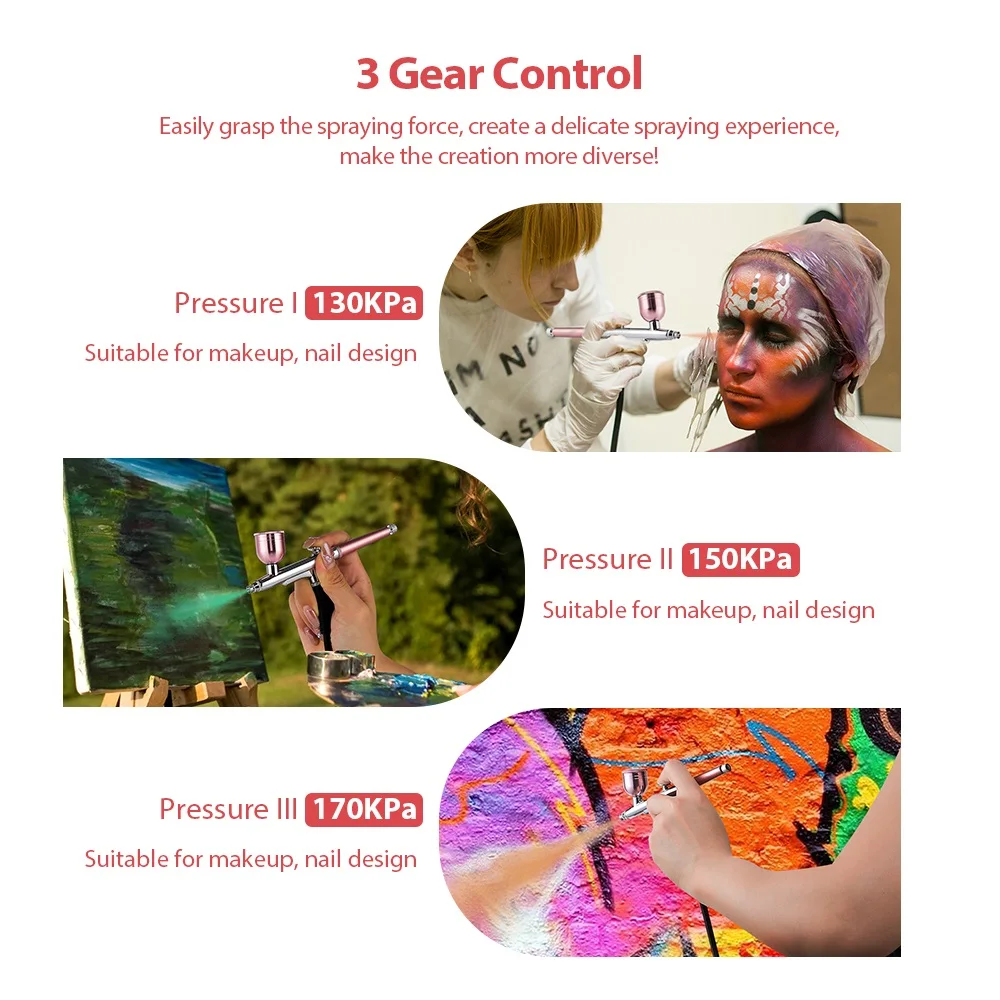 Portable 0.3mm Black Single Action Airbrush Mini Air Compressor Kit Nano Fog Mist Spray Gun for Cake Makeup Nail Art Tools