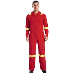 Herren Arbeits overalls gut sichtbare reflektierende Streifen Overall Langarm Reiß verschluss Overalls Feuerwehr mann Mechaniker Arbeits kleidung