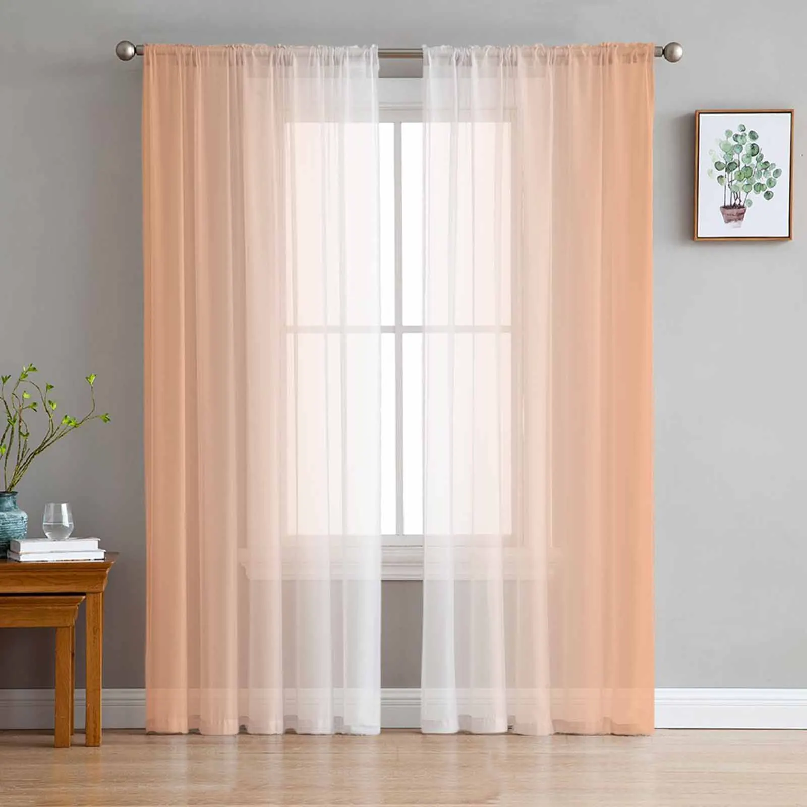 

Coral Powder Gradient White Sheer Curtains for Living Room Bedroom Window Treatment Kitchen Chiffon Curtain