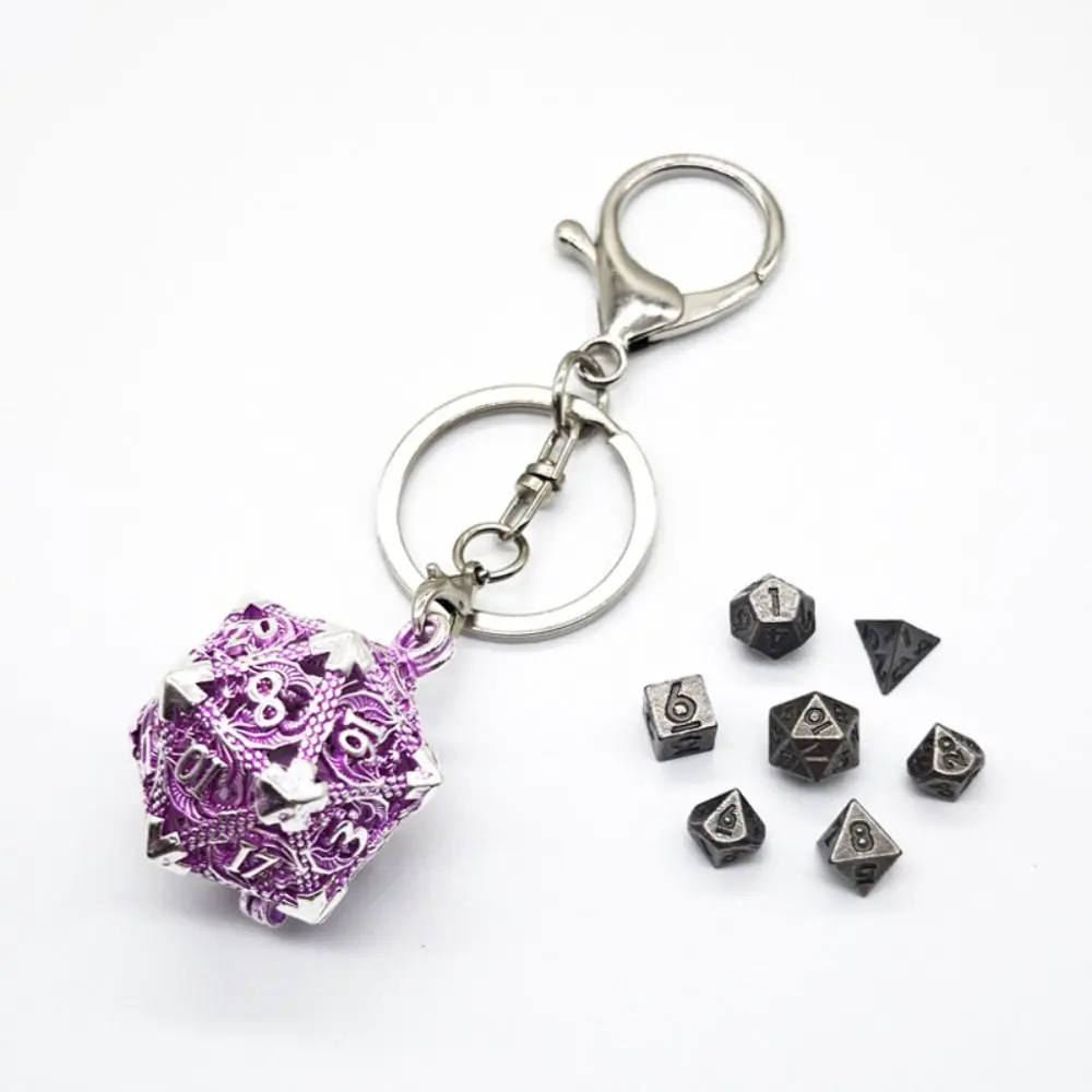 1 Set 20-sided Hollow Metal Dice Keychain DND Exquisite Hollow Metal Dice Keyring Mini TRPG Polyhedral Dice Keychain Girl Boy