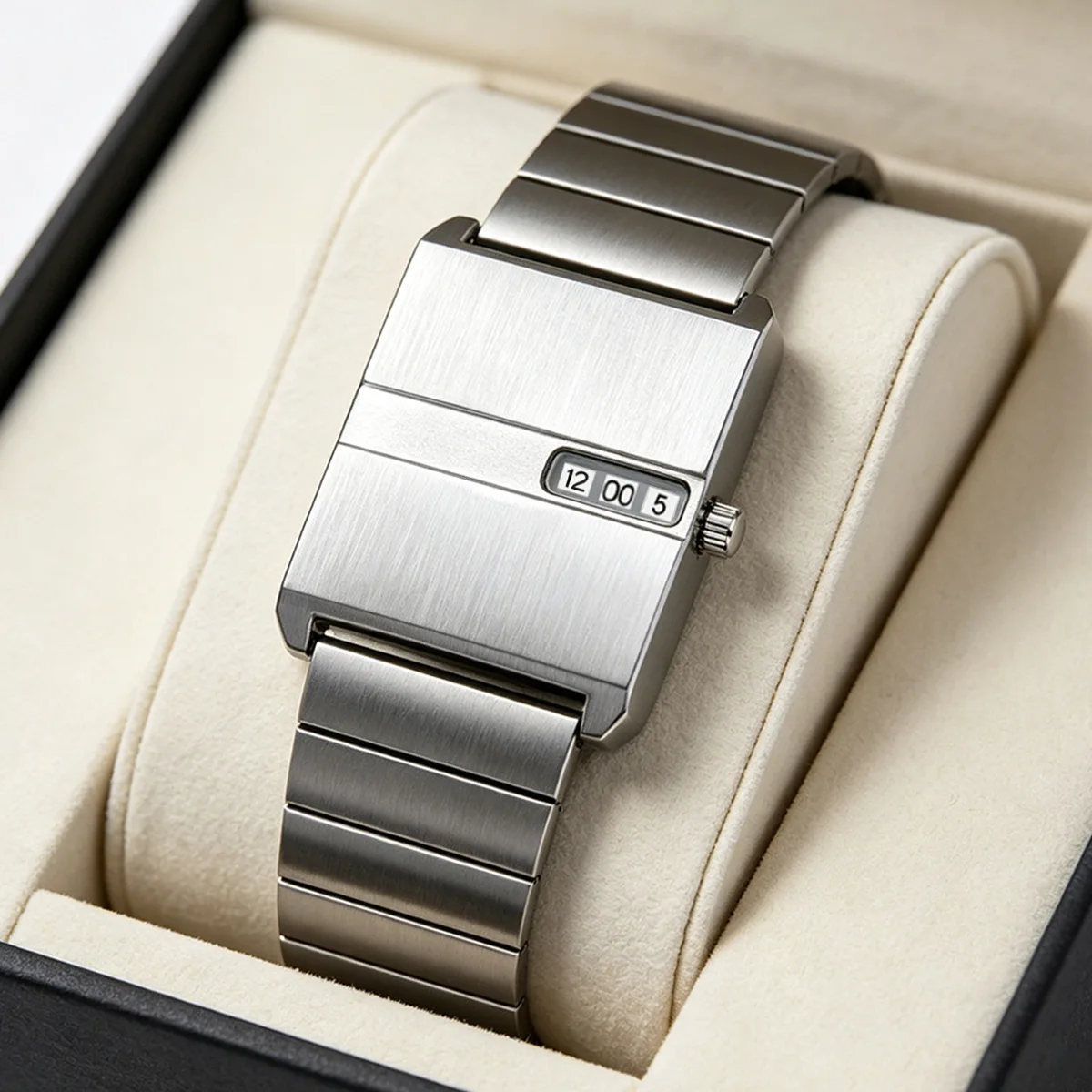 New Minimalist Square Jump Hour Watch No Hands Waterproof Stainless Steel Unique Digital Quartz Wristwatches for Men Women Gifts