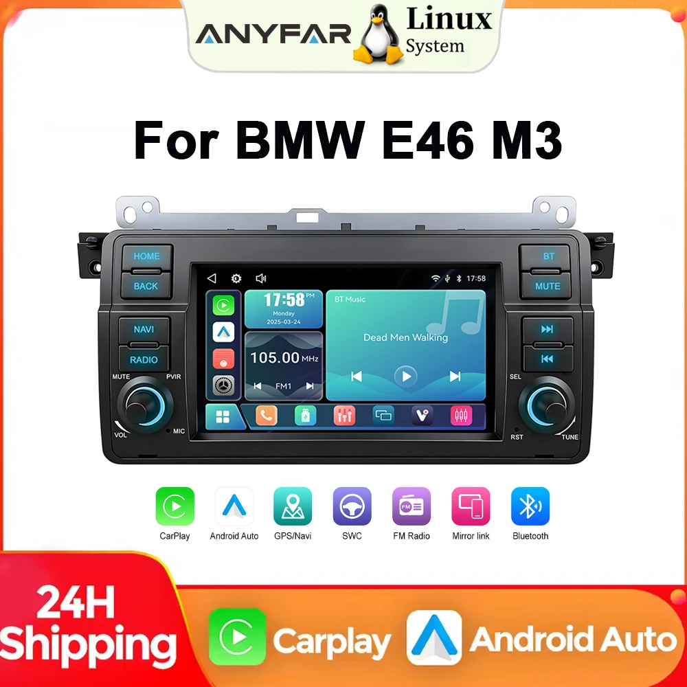 ANYFAR 7'' 4G Car Multimedia GPS System for BMW E46 1998-2006 M3 2000-2006  with CarPlay Android Auto Linux Autoradio 2din