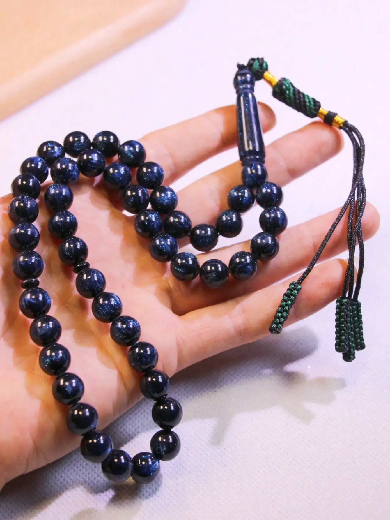 1PC Classic Crystal Black Blue Prayer Beads 45Pcs 10mm Hand Woven Pendant Tasbih Middle Eastern Personal Worship Rosary Couple D