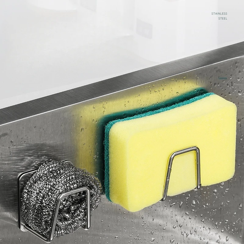 2pcs Dishwashing sponge drain rack kitchen sink steel wire ball cloth storage rack