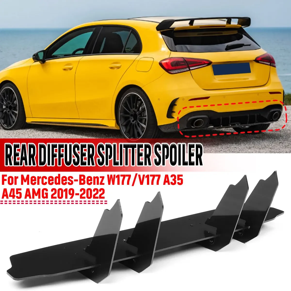 

New Rear Bumper Lip Diffuser Shark Fin For Mercedes For Benz W177 V177 A35 A45 for AMG 2019-2022 Rear Chassis Splitter Body Kit