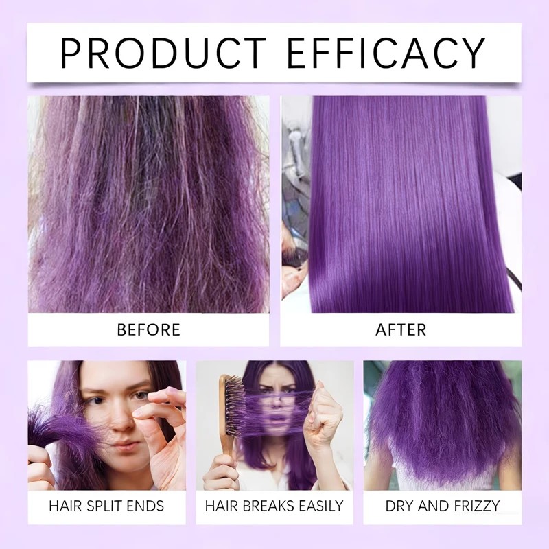 Traubenlila Farbfixierende Haarmaske, speziell für gefärbtes Haar entwickelt, revitalisiert die Haarfarbe und stellt den Glanz wieder her. Semi-permanenter roter Haarfärbemittel-Conditioner, spendet intensive Feuchtigk – Detail 2